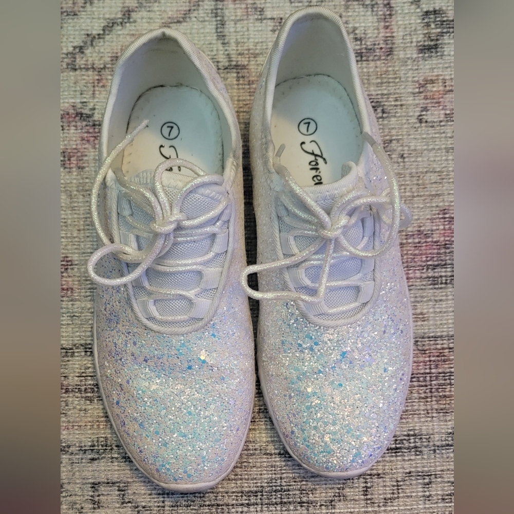 Sparkly White Sneakers Women's Size 7 - Picture 2 of 4